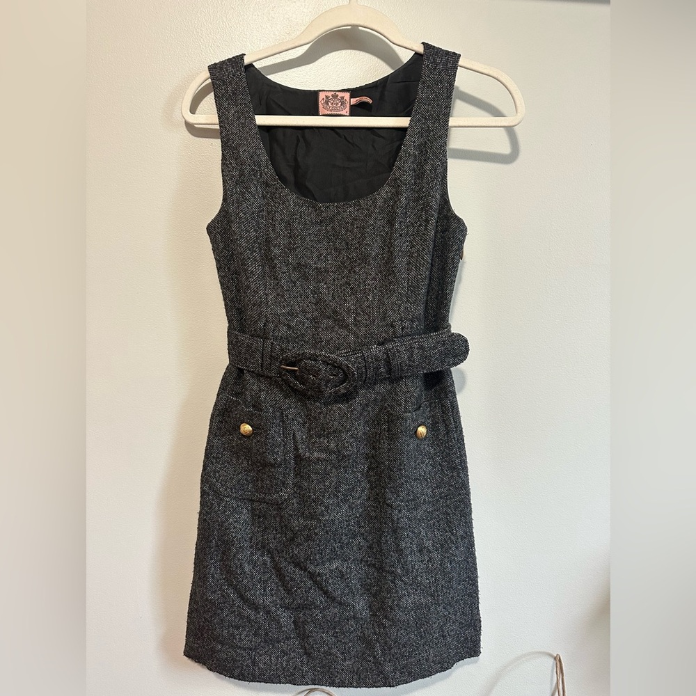 Vintage Juicy Couture Gray tweed Sleeveless Dress with Belt